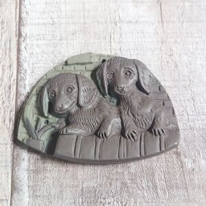 Vintage Drilled Stone for Pendant Hand Carved Dashund Dogs